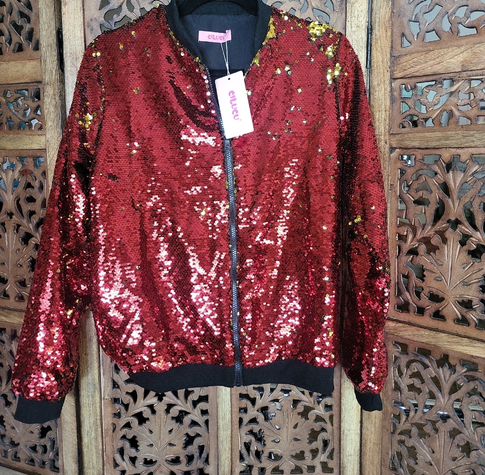 *** HALLOWEEN ALERT*** Ellie Glamorous Red Sequin Bomber Jacket